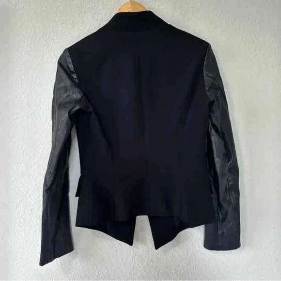 St. John Caviar Black Lamb Leather Open Front Blazer Jacket - Picture 8 of 16